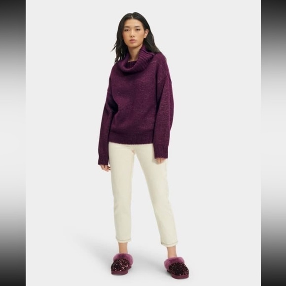 UGG Sweaters - UGG LYLAH ROLLNECK DARK RICH PLUM PURPLE SPARKLY METALLIC SOFT SWEATER SZ L NWT